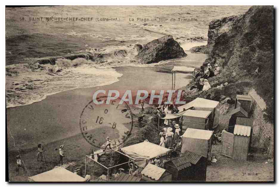 CPA Saint Michel Chef Chef La Plage Un Jour De Tempete