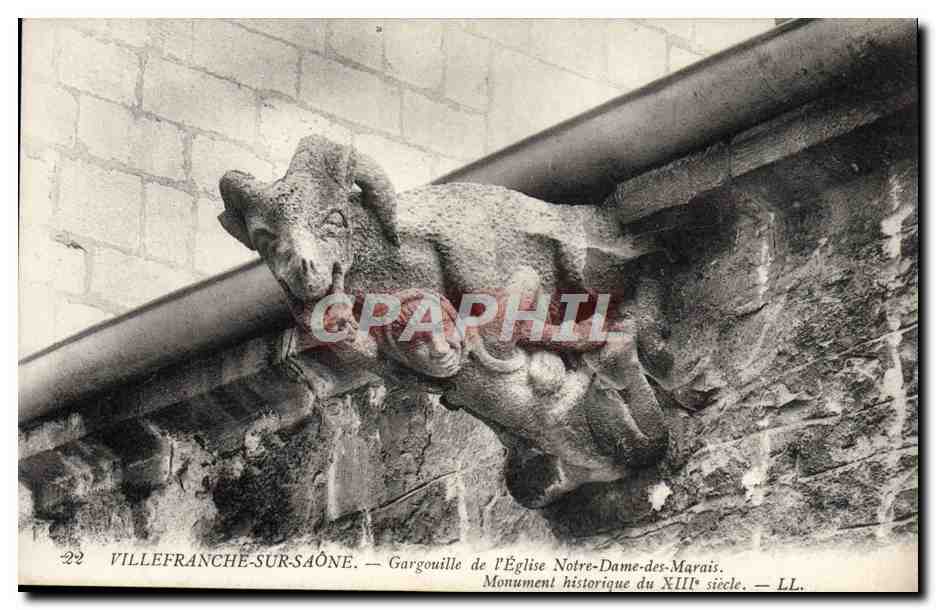 Villefranche-sur-Saône — Gargoyle der Kirche Notre-Dame-des-Marais, historisches Monument des 13. Jahrhunderts — LL.