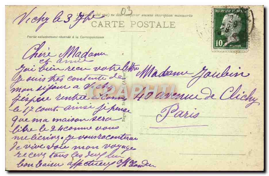 CPA Vichy Le Pont Sur I'Allier Et Bellerive — Verso