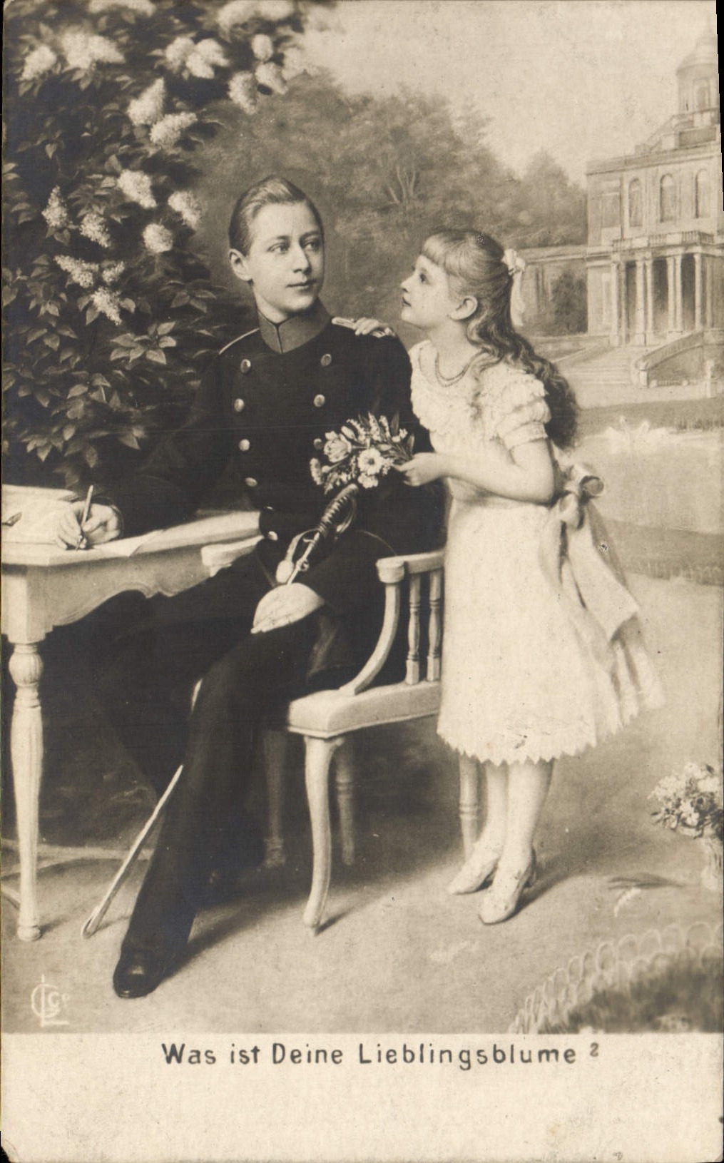 CPA Was Ist Deine Lieblingsblume Enfant Officier Militaria 