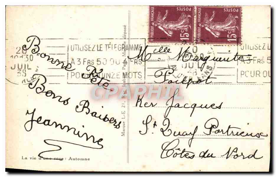 CPA Fantaisie Fleur Rose — Rückseite