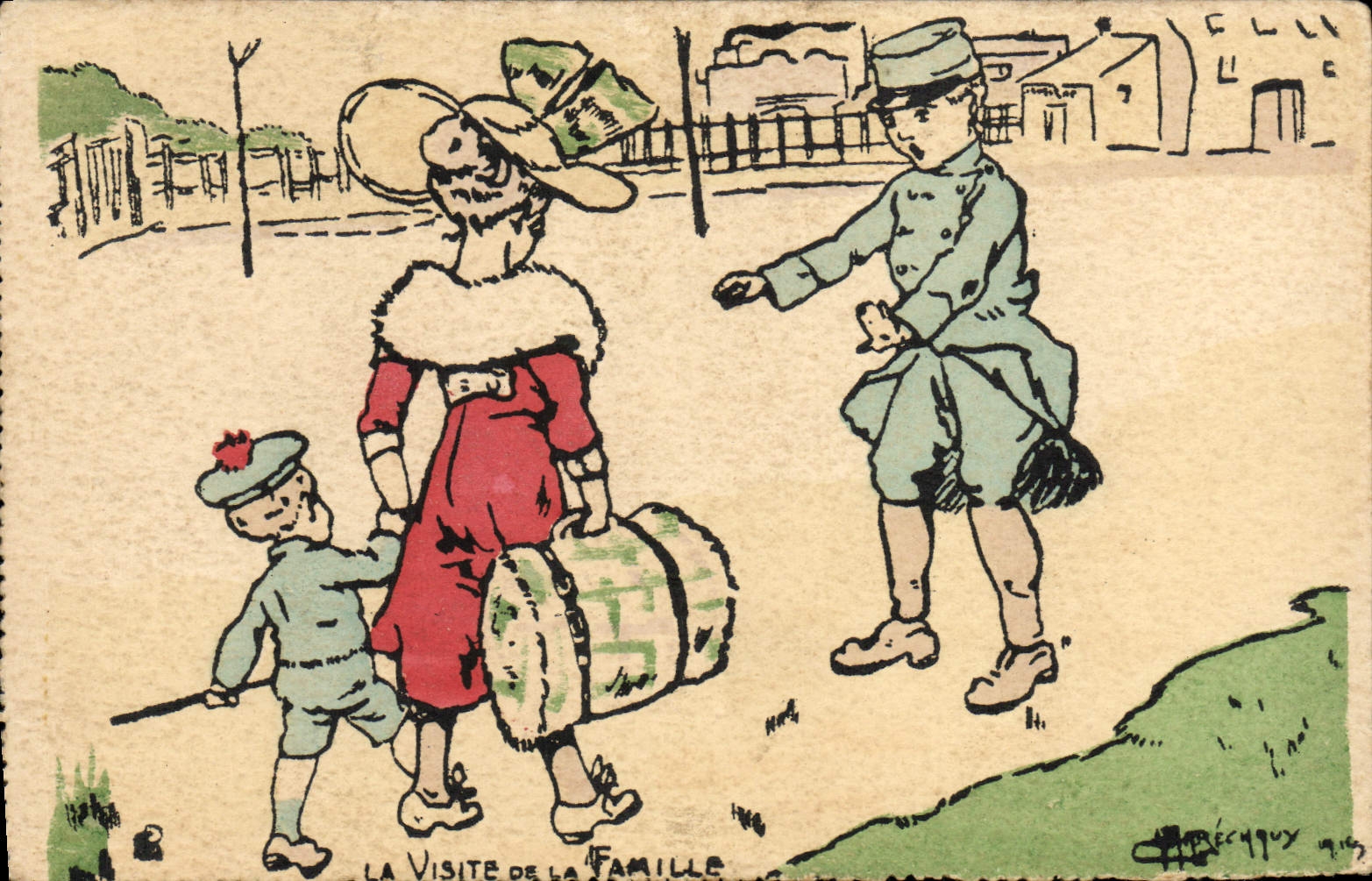 CPA Fantaisie La visite de la famille Soldat Militaria Enfants