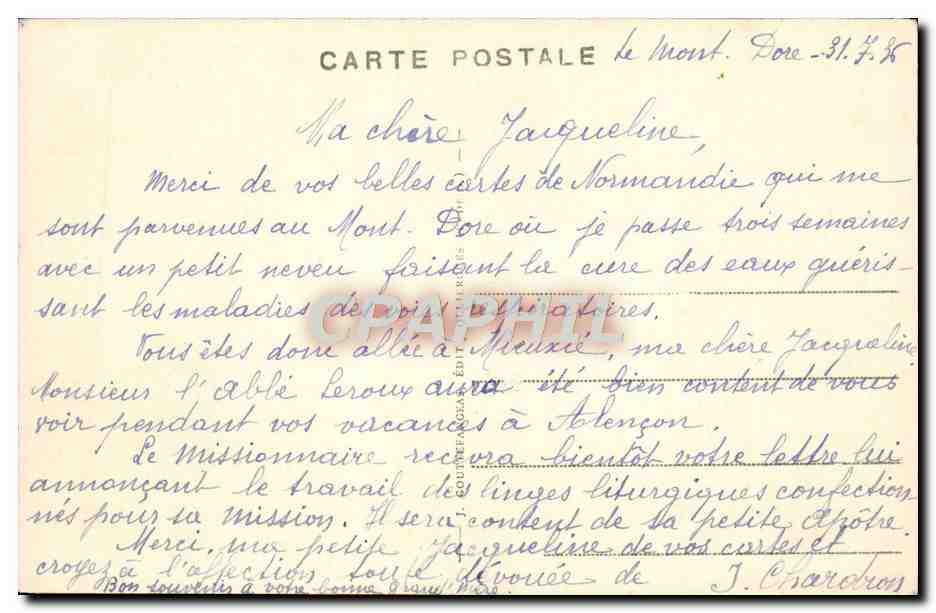 CPA Le Mont Dore Vue Generale Le Capucin Et La Funiculaire — Verso
