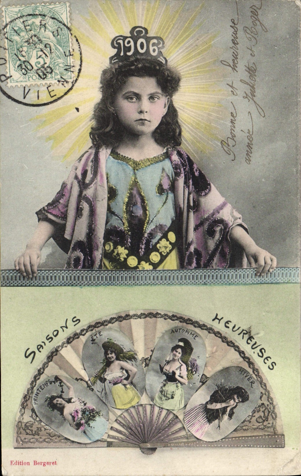 CPM Fantaisie Enfant Saisons Heureuses Eventail