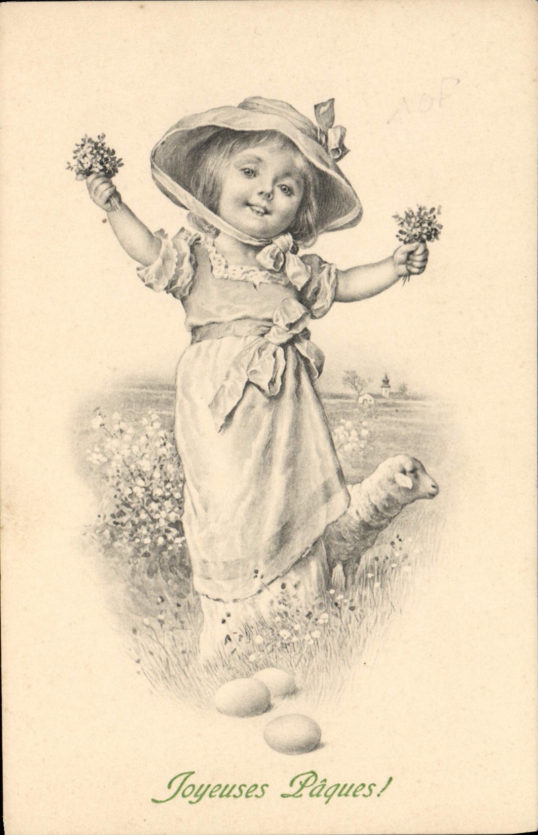 CPA Fantaisie Enfant Joyeuses Paques Agneau Mouton