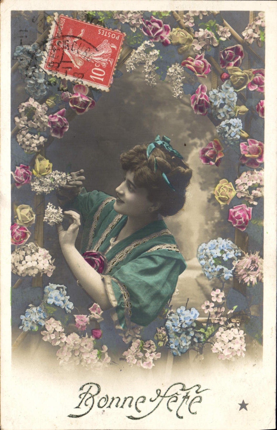 Femme dans un cadre floral — Bonne Fête — Marque 'ÉTOILE', Série N. 1140