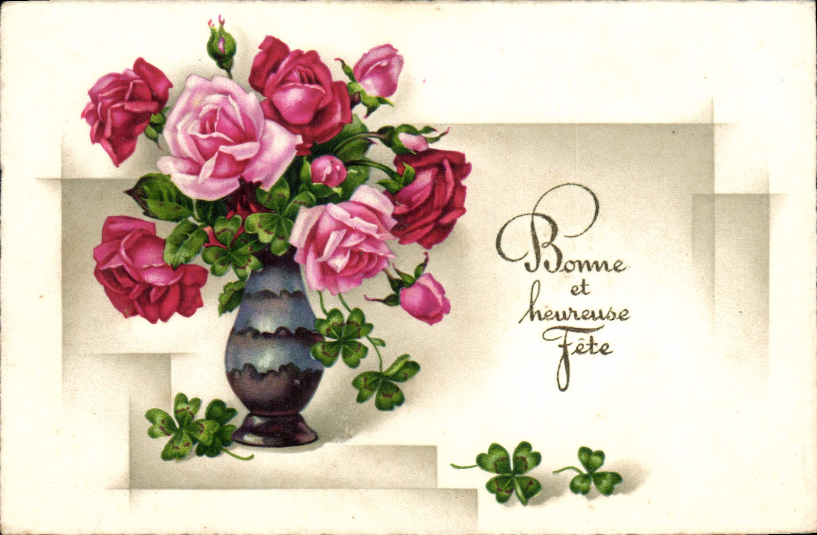CPA Fantaisie Fleurs Bonne et heureuse fete 
