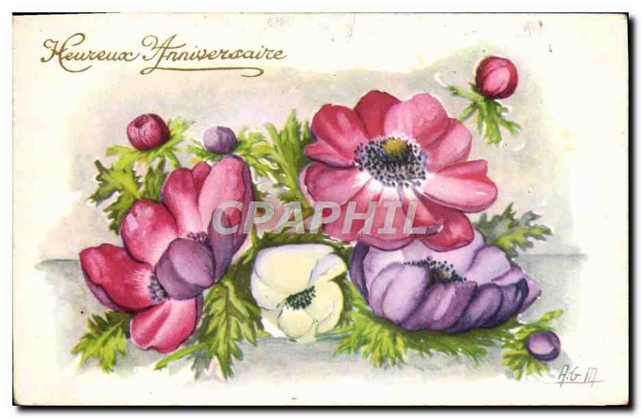 CPA Fantaisie Fleurs Heureux Anniversaire 