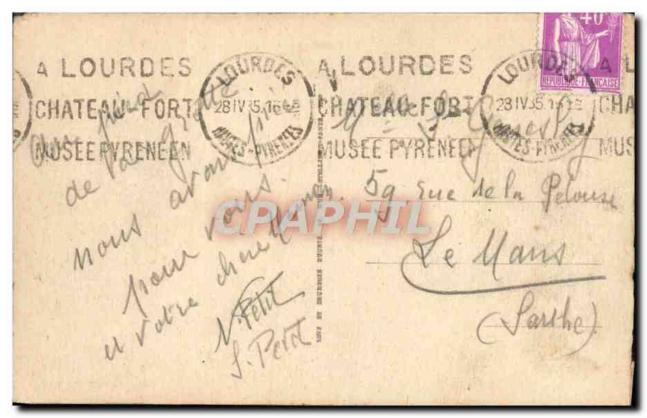 CPA Lourdes La Basilique et les Pyrenees — Verso