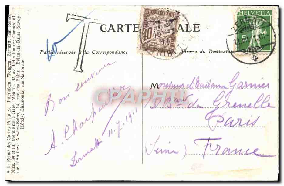 CPA Zermatt Le Mont Cervin et le Lac de Riffel — Rückseite