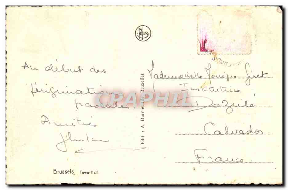 CPA Bruxelles Hotel de Ville — Verso