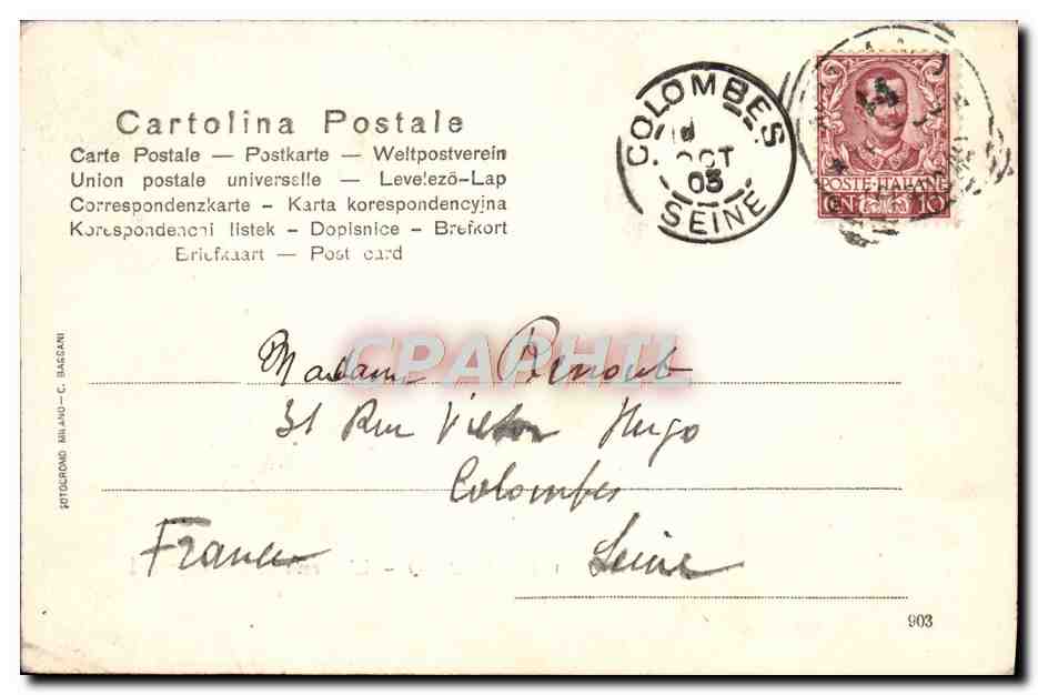 CPA Milano L'Arena dalle Garceri — Rückseite