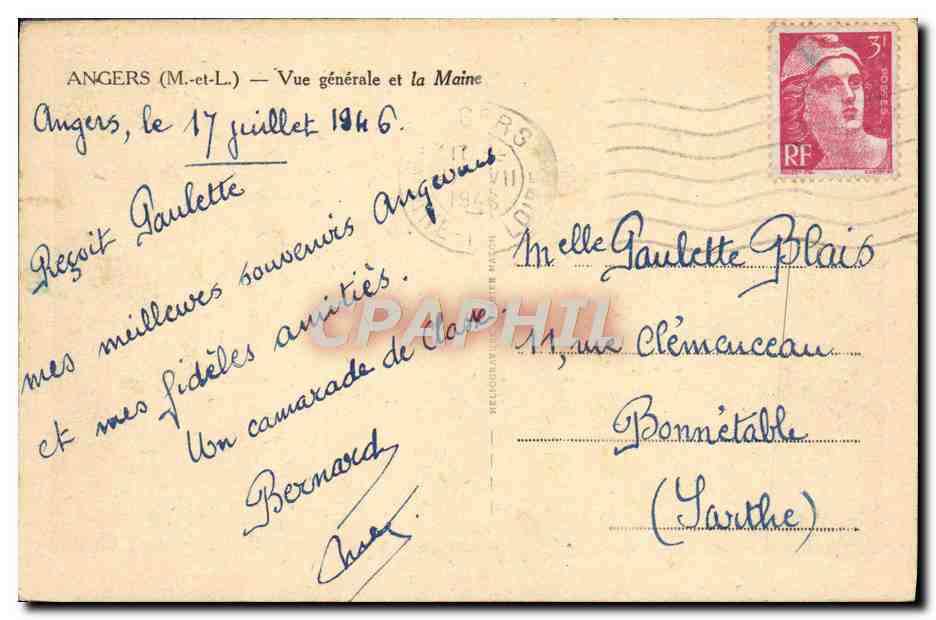 CPA Angers Vue Generale et la Maine — Rückseite