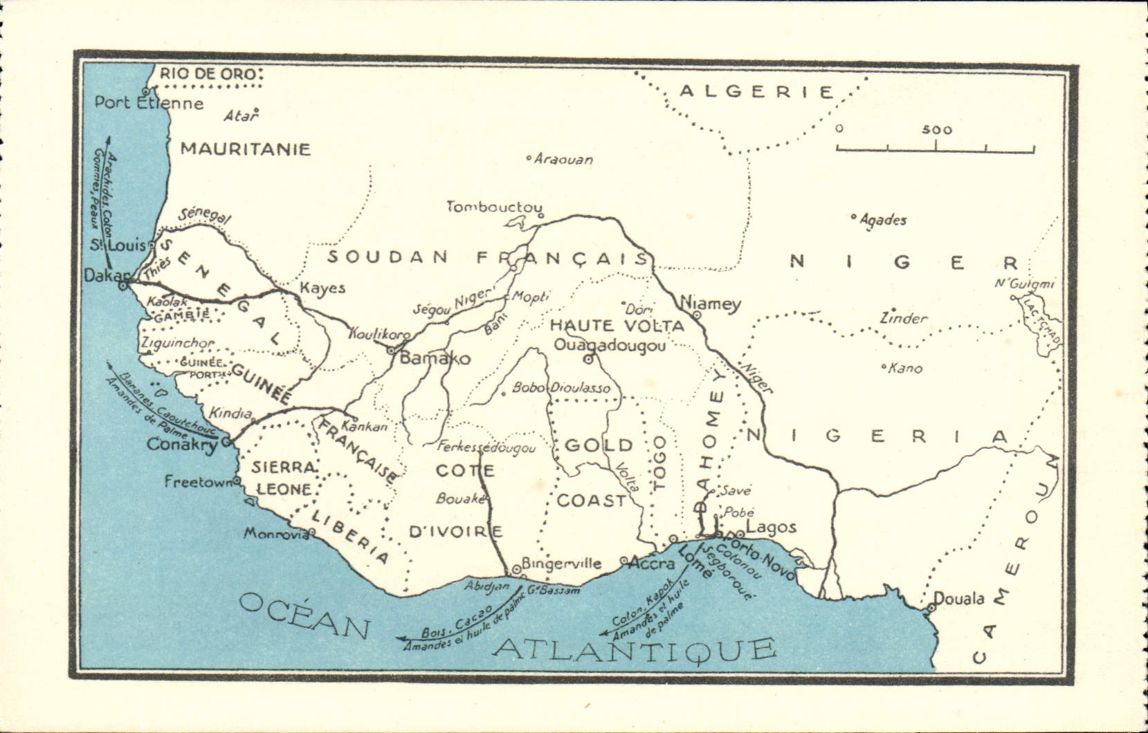 CPA Carte Afrique de l'Ouest Algerie Nigeria Gold Coast Senegal Liberia Sierra Leone Mauritanie