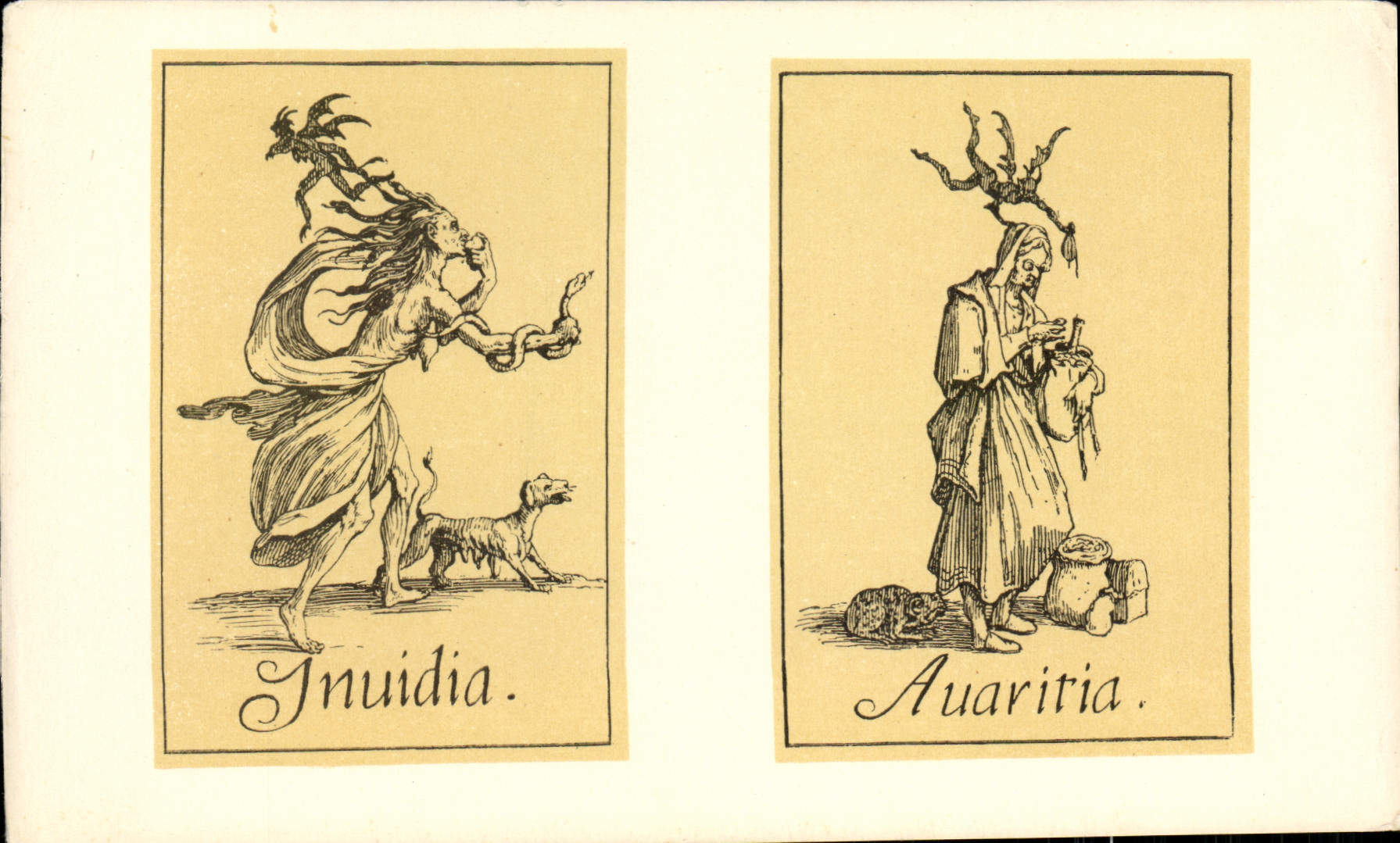 CPA Inuidia Auaritia Chien Jacques Callot Les peches capitaux L'avarive et l'envie