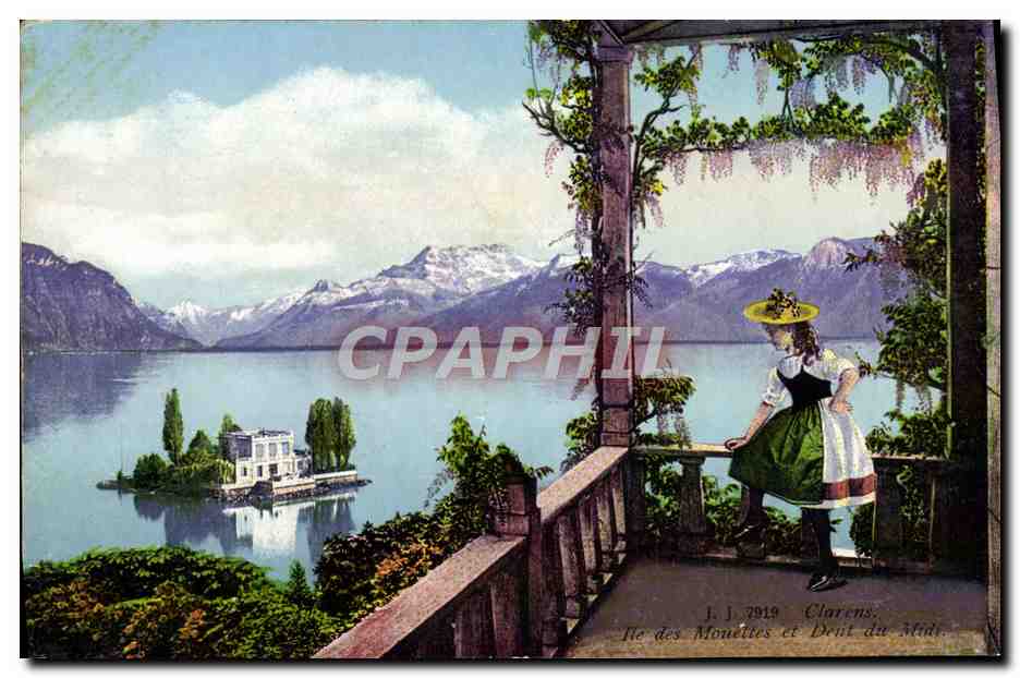 CPA Clarens Ile des Mouettes et Dent du Midi Folklore