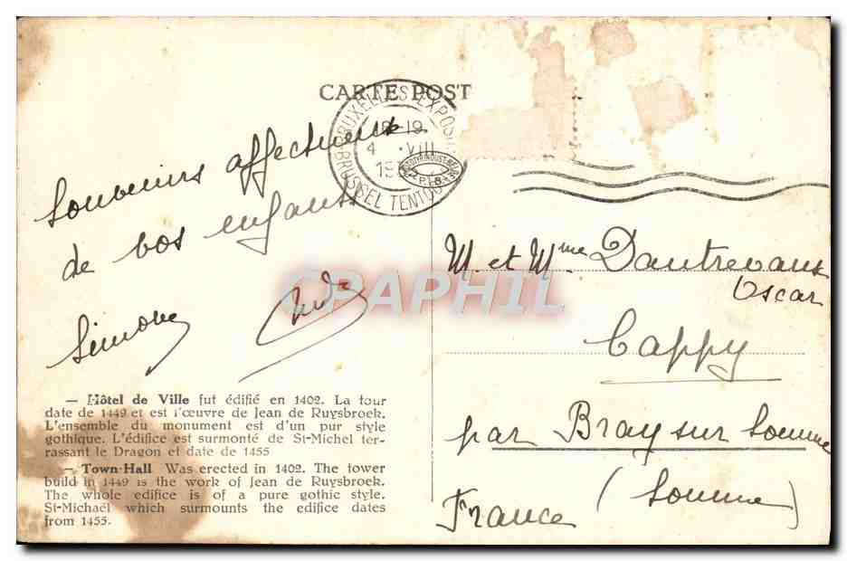 CPA Bruxelles Hotel de Ville  — Verso