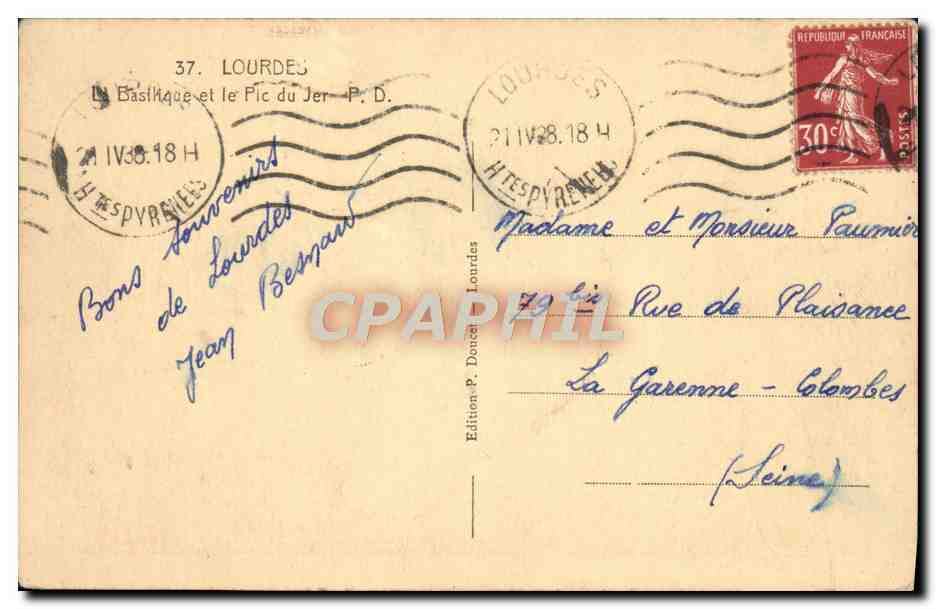 CPA Lourdes La Basilique et le Pic du Jer — Verso