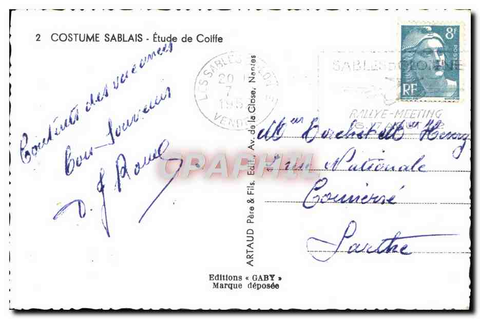 CPA Costume Sablais Etude de Coiffe Sables d'Olonne Folklore — Verso