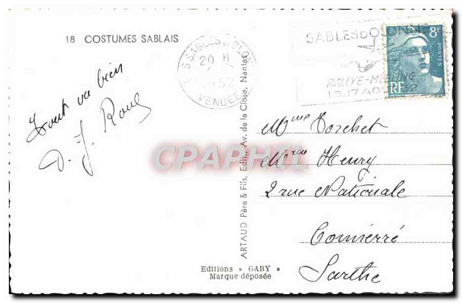 CPA Costume Sablais Folklore — Back