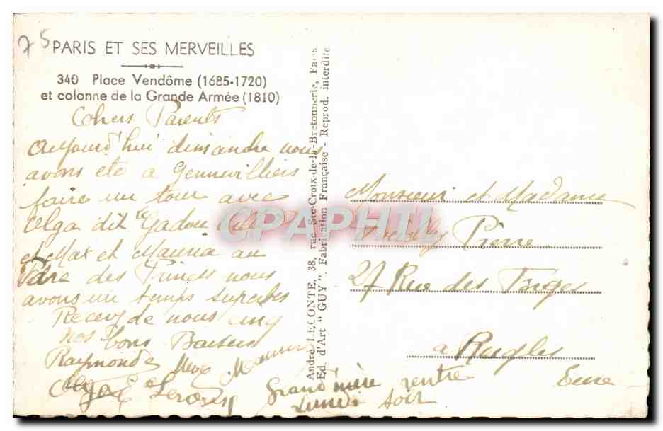CPM Paris Et Ses Merveilles Place Vendome et colonne de la Grande Armee — Rückseite