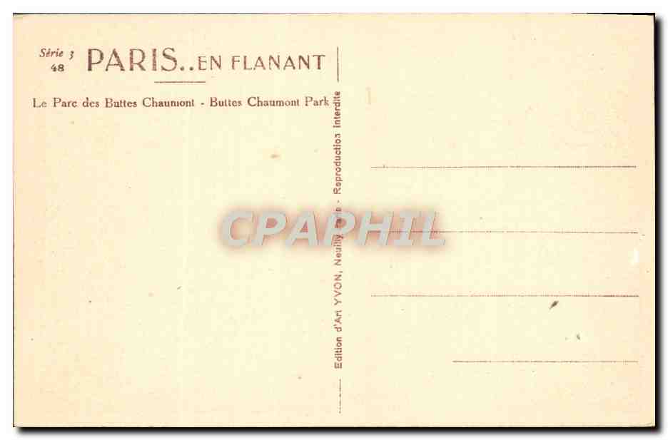 CPA Paris Le Parc des Buttes Chaumont — Verso