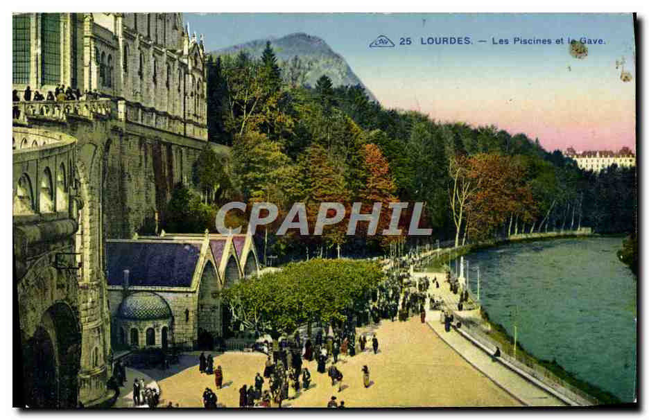 CPA Lourdes Les piscines et le Gave 