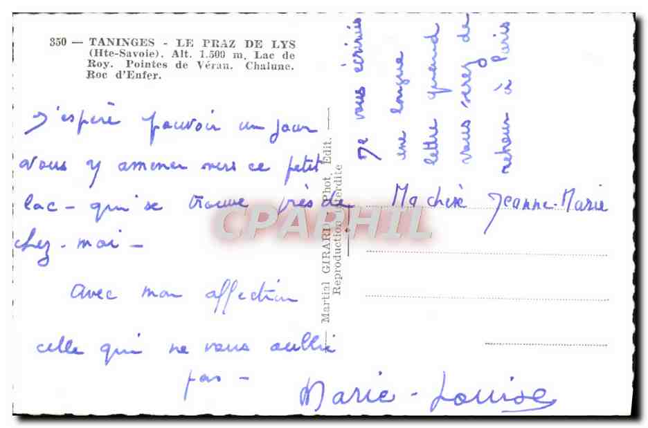 Lac de Véran — Taninges, Haute-Savoie — éditeur Martial Girard — Rückseite