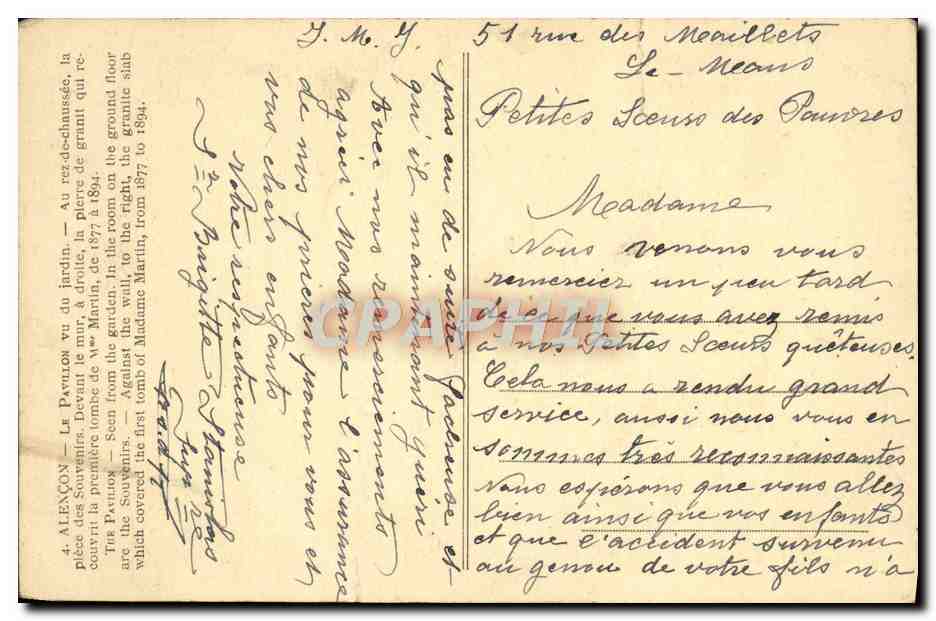 CPA Alencon Le pavillon vu du jardin  — Rückseite