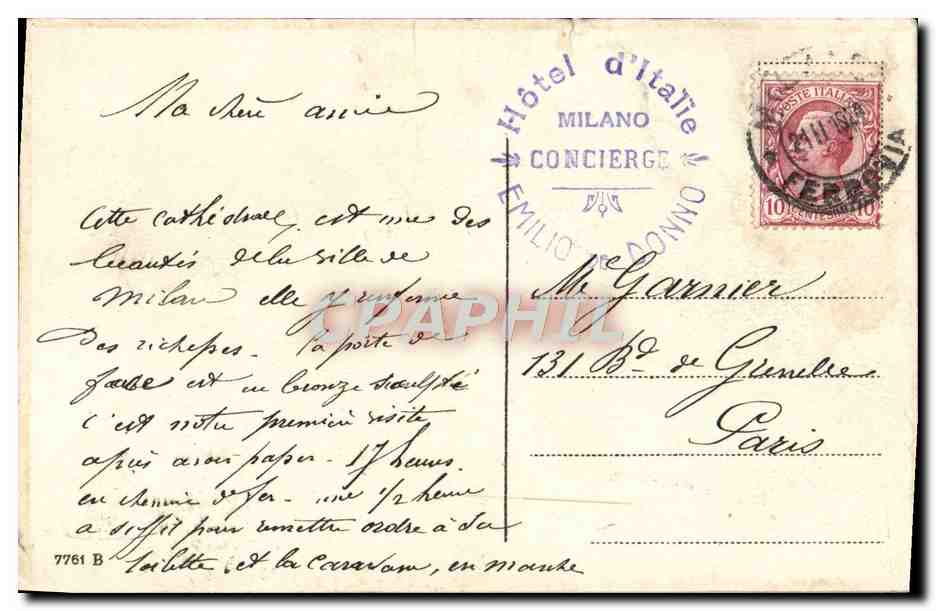 CPA Milano Il Duomo — Rückseite
