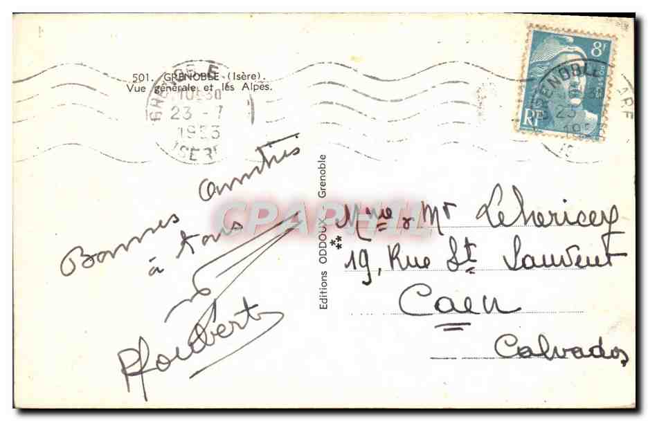 Vue générale de Grenoble et les Alpes — Éditions Oddoux, n° 501 — Rückseite