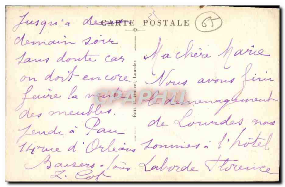 CPA Lourdes Le chateau fort et la chaine des Pyrenees — Verso