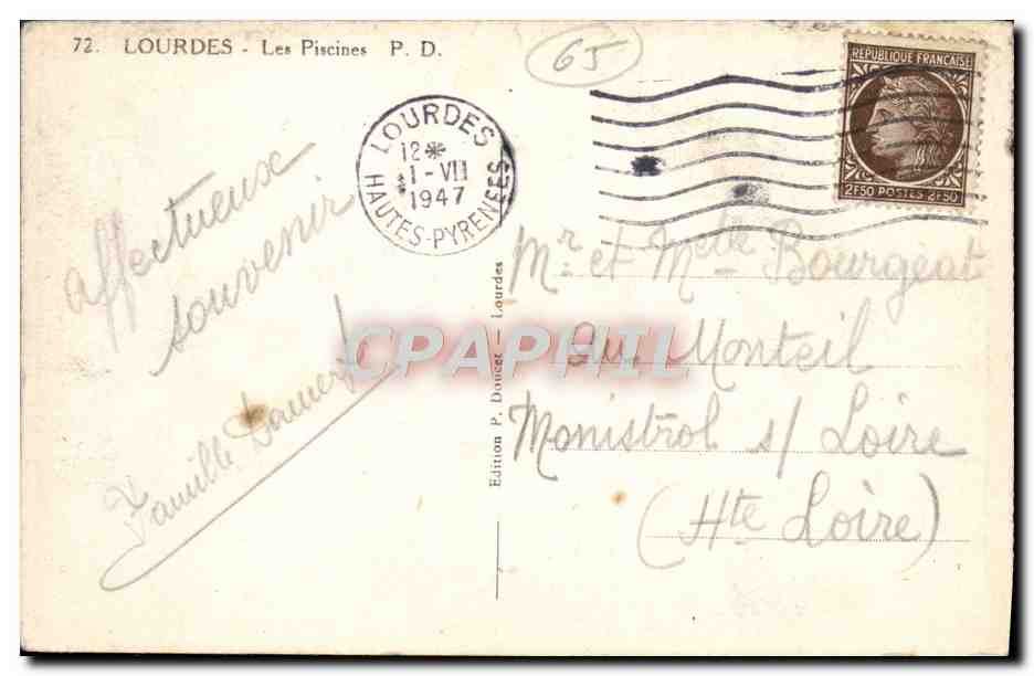 CPA Lourdes Les Piscines — Verso