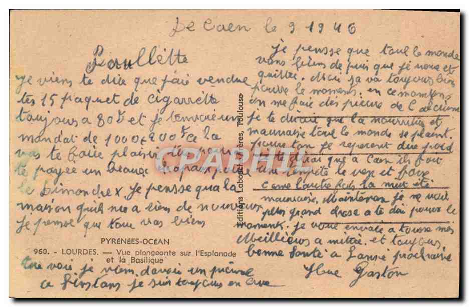 CPA Lourdes Vue Plangeante Sur L'Esplanade — Verso