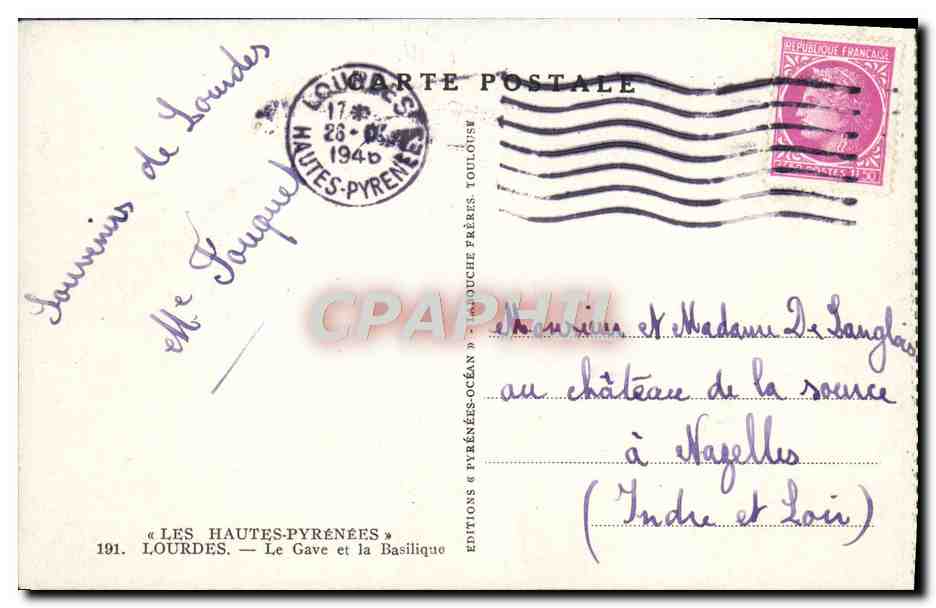 CPA Lourdes Le Gave et la Basilique — Verso