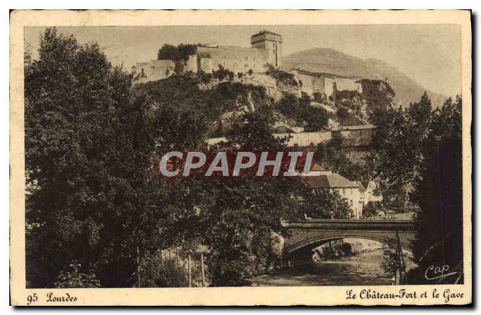 CPA Lourdes Le chateau fort et le Gave 