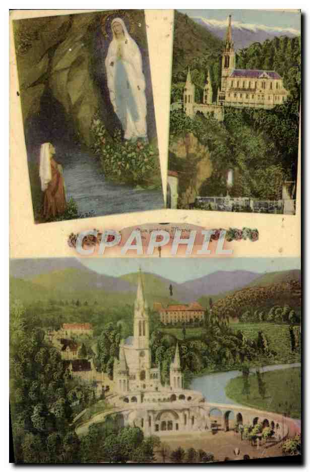 CPA Lourdes La basilique et l'apparition