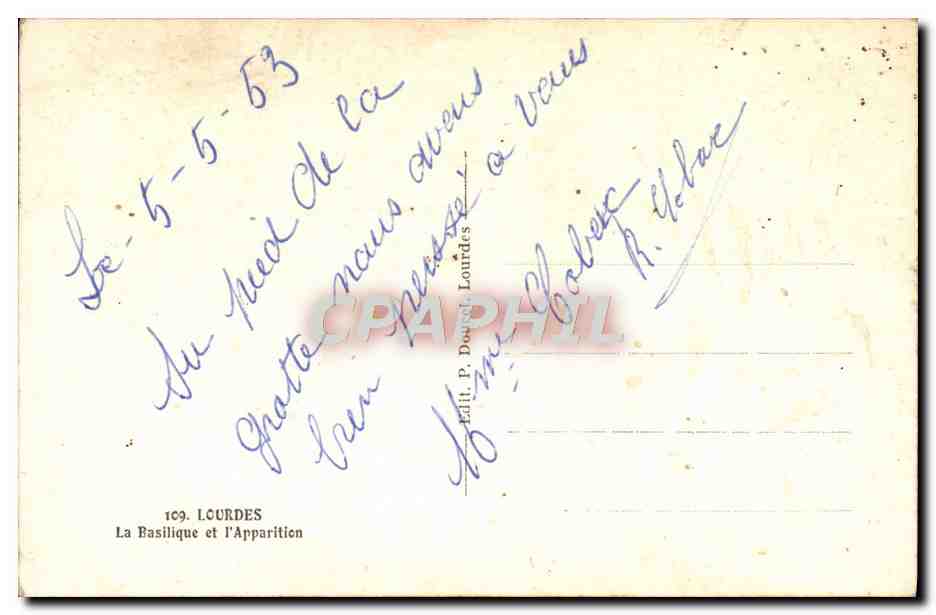 CPA Lourdes La basilique et l'apparition — Verso