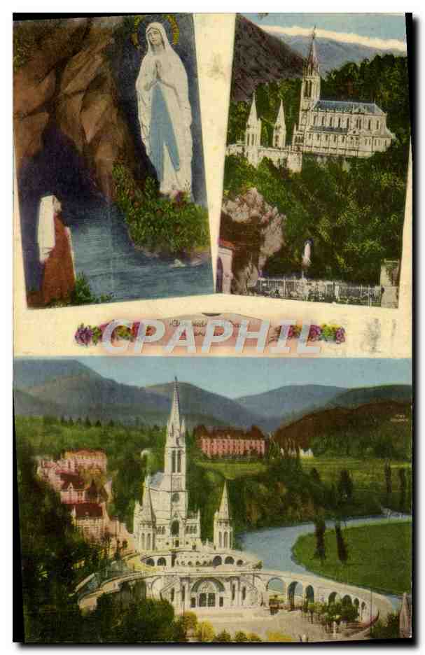 CPA Lourdes La Basilique et l'apparition