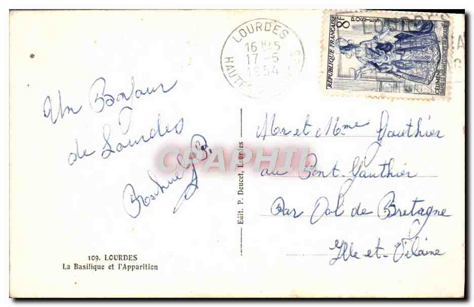 CPA Lourdes La Basilique et l'apparition — Verso
