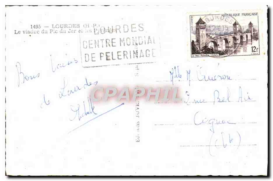 CPA Lourdes Le viaduc du Pic de Jer et les Pyrenees — Verso