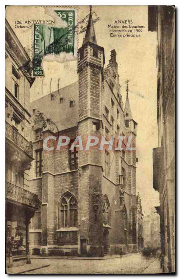 Anvers — Maison des Bouchers, entrée principale, construite en 1500 — Phototypie A. Dohmen, Anvers