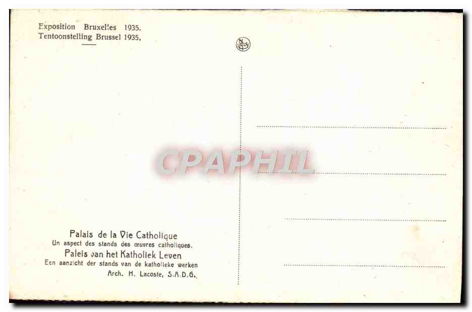 CPA Palais de la Vie Catholique Exposition Bruxelles 1935 — Verso