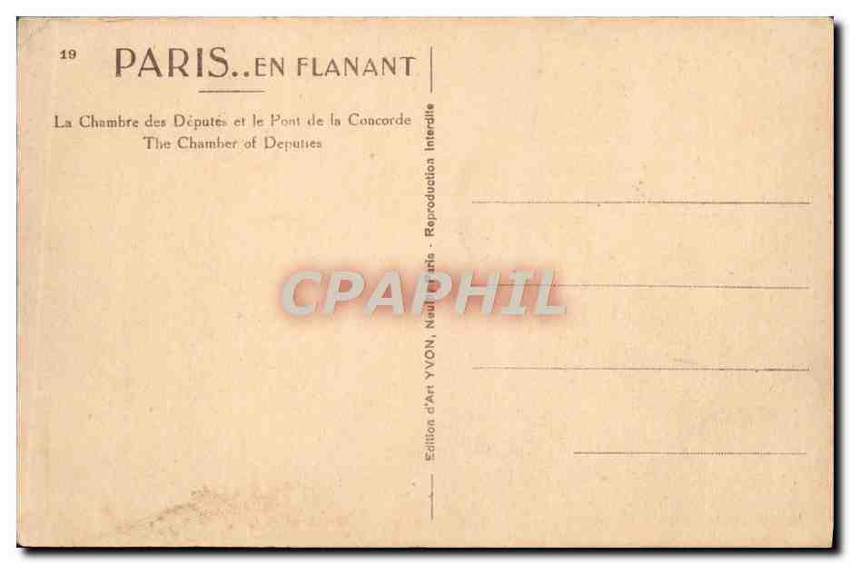 CPA Paris Chambre des Deputes et le pont de la Concorde — Verso