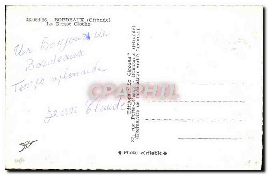 CPM Bordeaux La Grosse Cloche — Verso