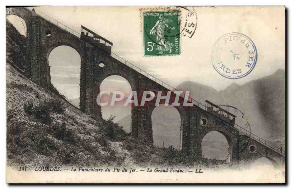 CPA Lourdes Le Funiculaire Du Pic Du Jer Le grand viaduc