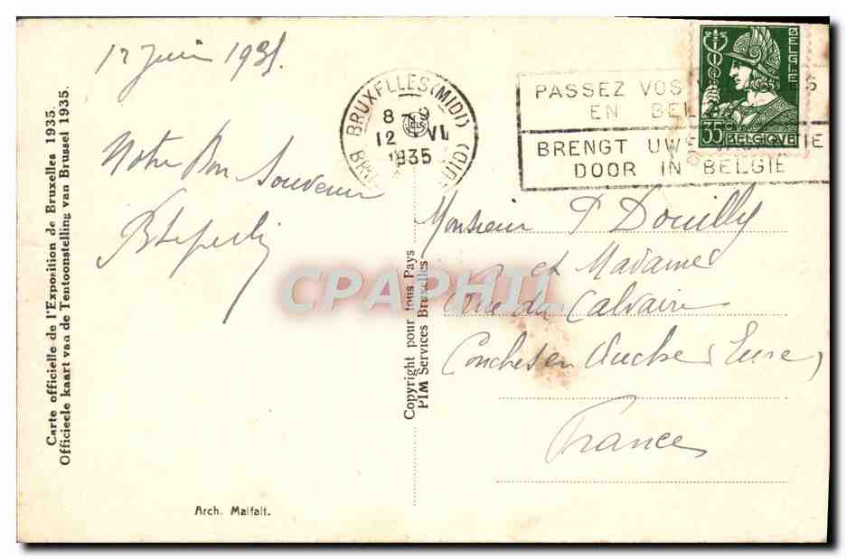 CPA Pavillon De La Ville De Bruxelles Exposition 1935 — Verso