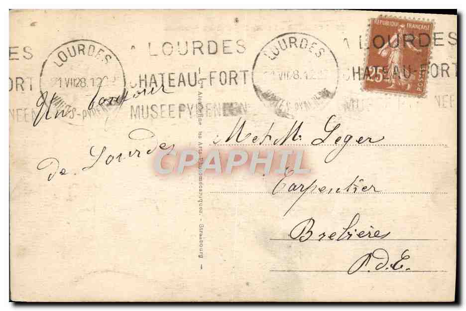 CPA Lourdes La Basilique Et Les Pyrenees — Verso