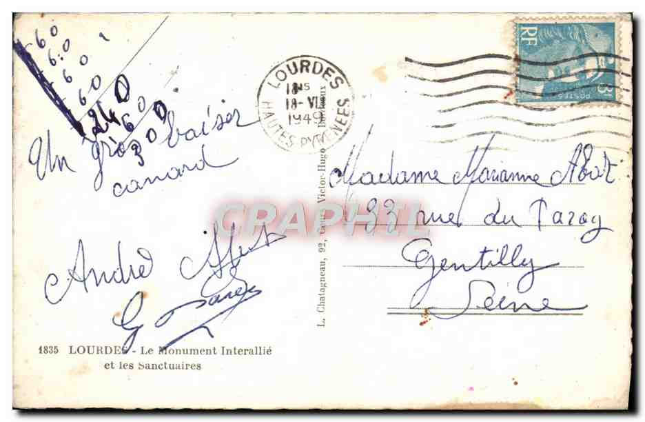 CPA Lourdes Le Monument Interallie — Verso
