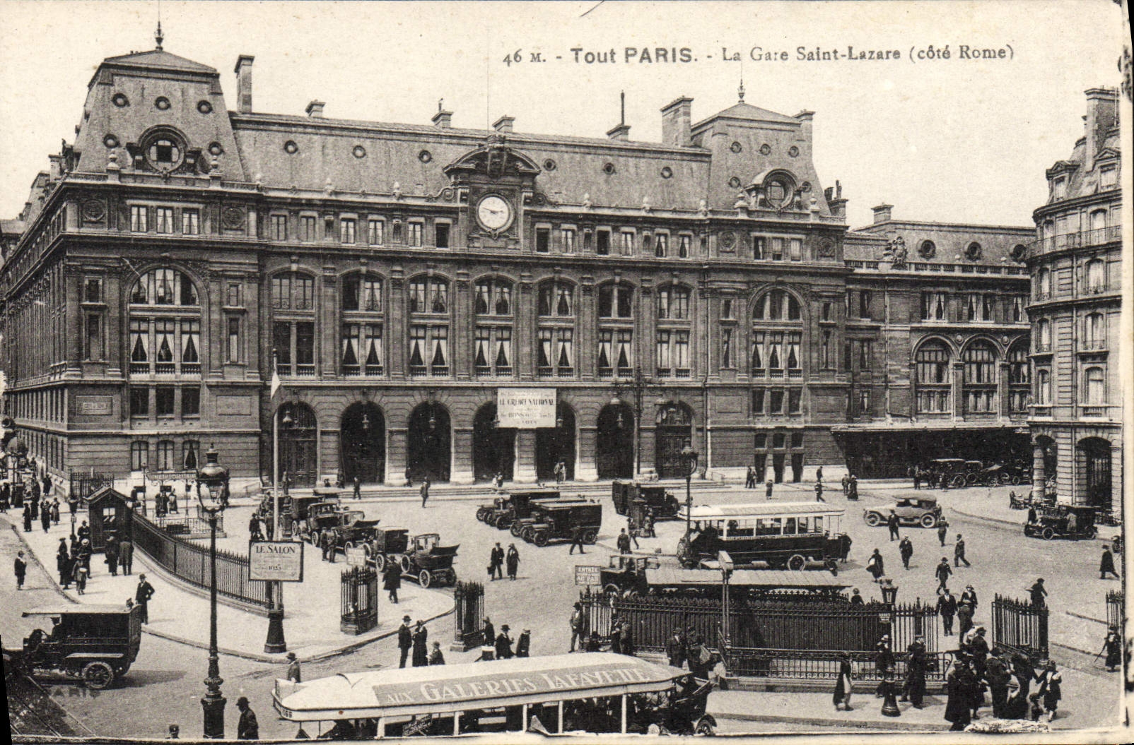 CPA Tout Paris La Gare Saint Lazere Tramway Galeries Lafayette
